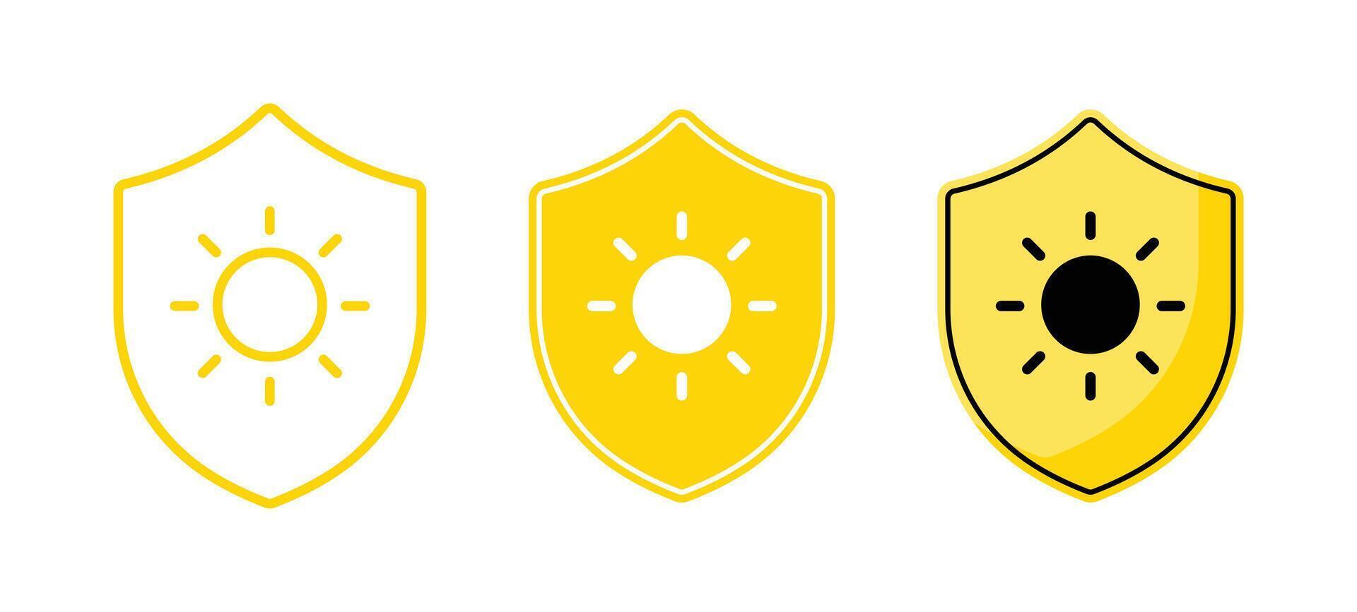 Yellow sun protection icons for health and safety awareness vector