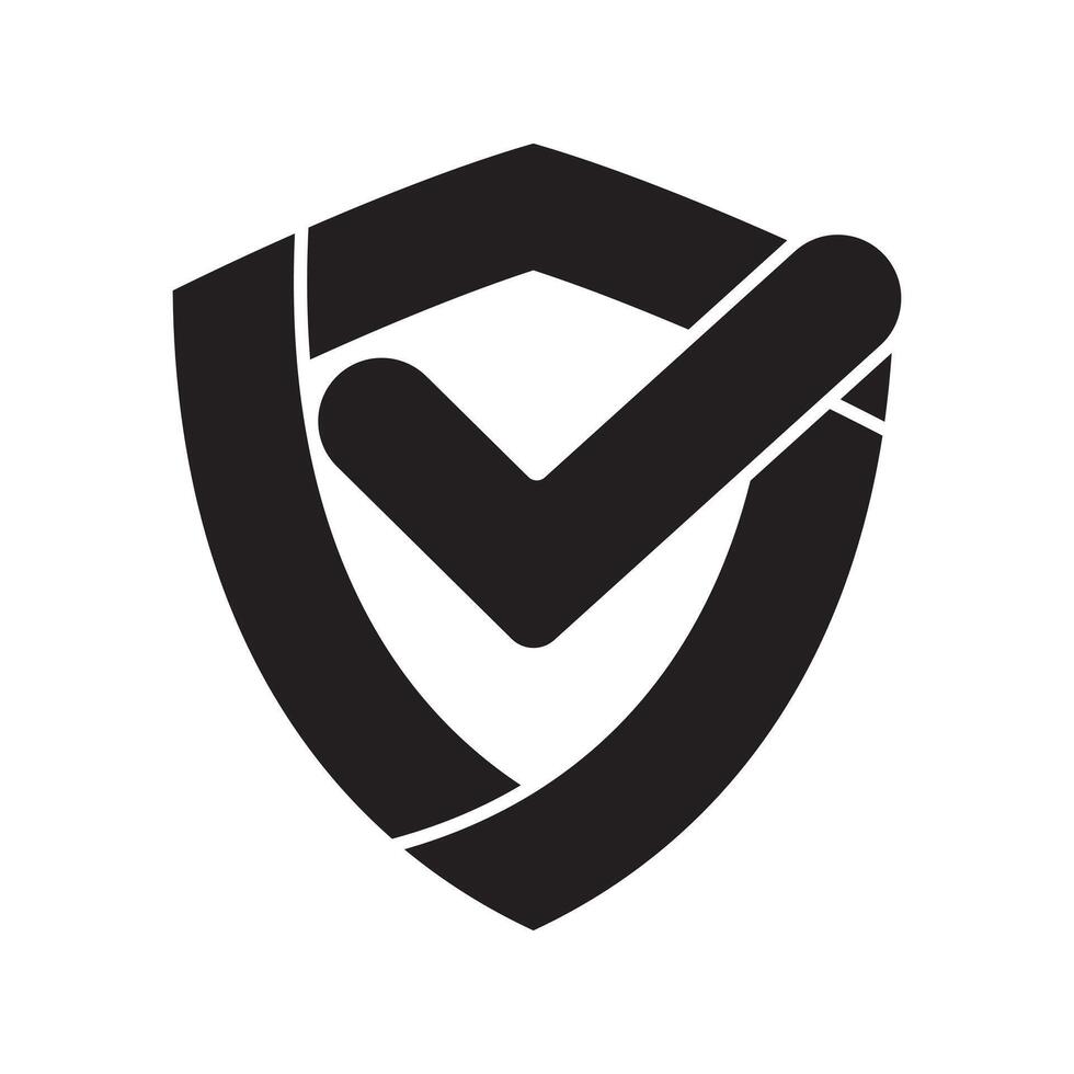 Shield icon with a checkmark in the middle for protection and security vector