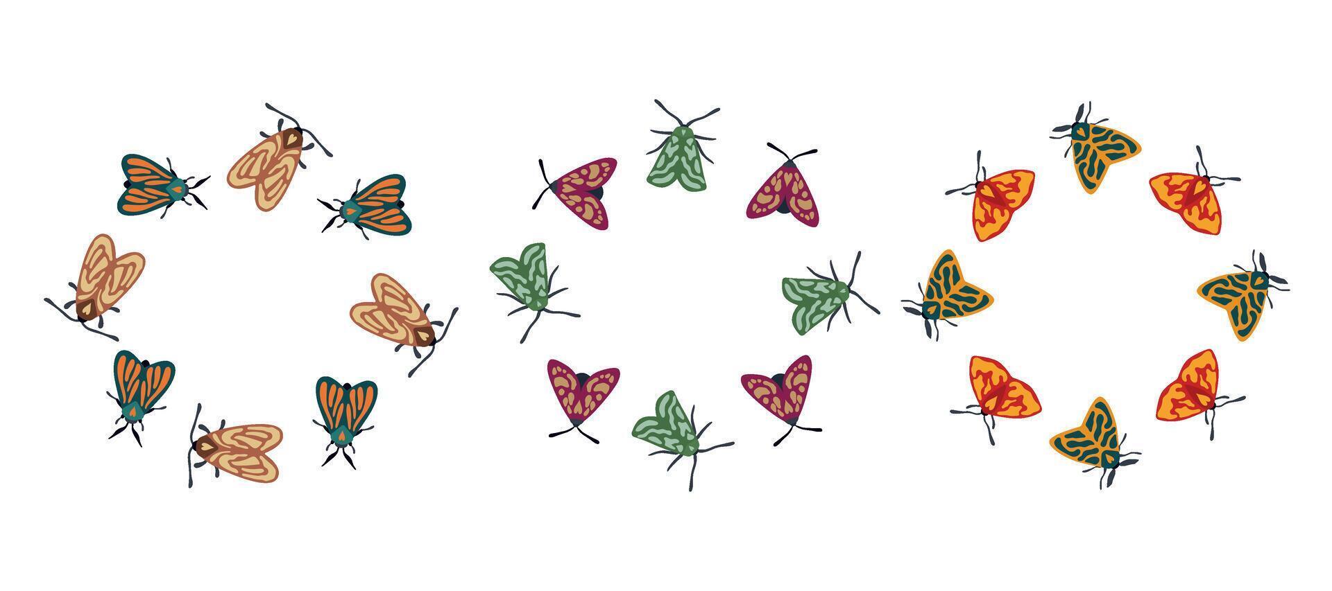 Vibrant Moths frames set. Beautiful frames, templates for your design. Round frame with butterflies vector