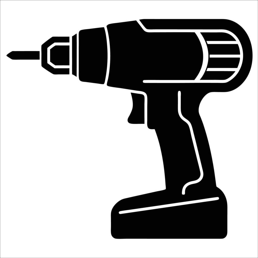 A black and white icon of a drill vector