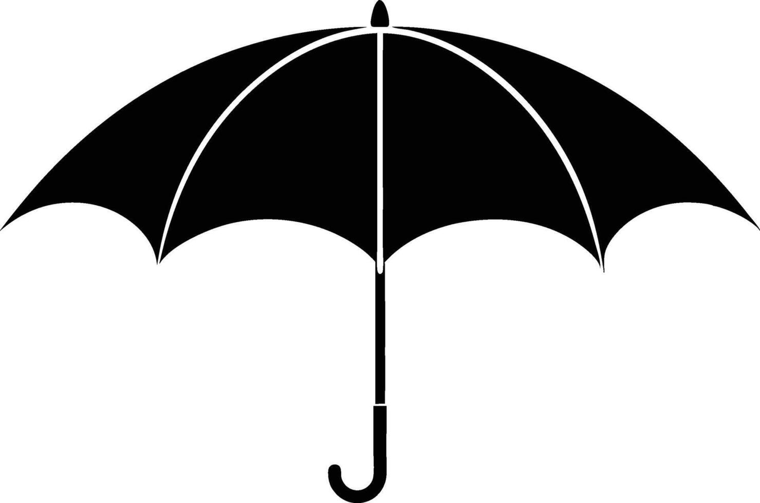 An umbrella is shown in black and white vector