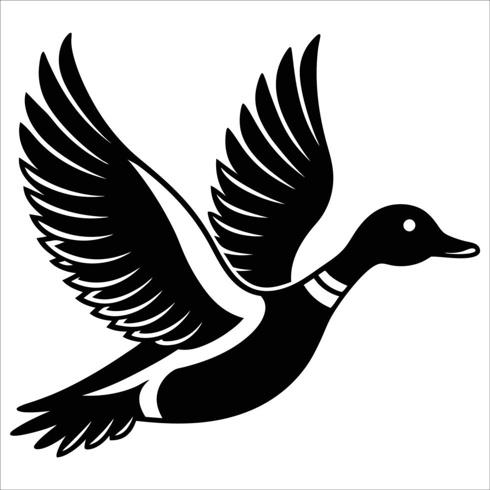 A black and white silhouette of a duck vector