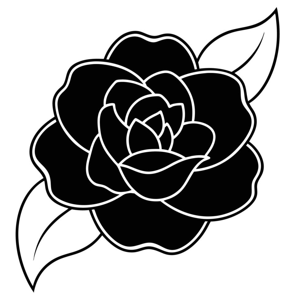 A black and white rose with leaves vector