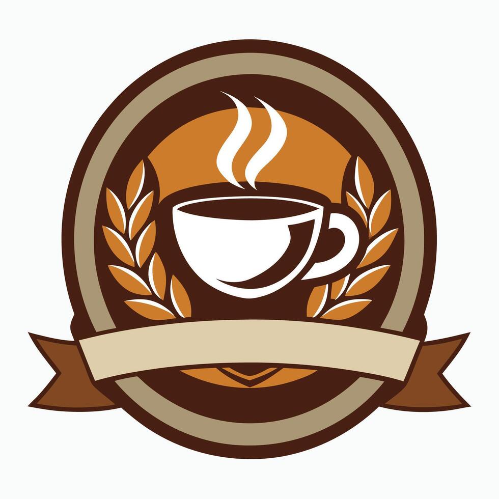 Coffee cup with ribbon and laurel on a white background vector