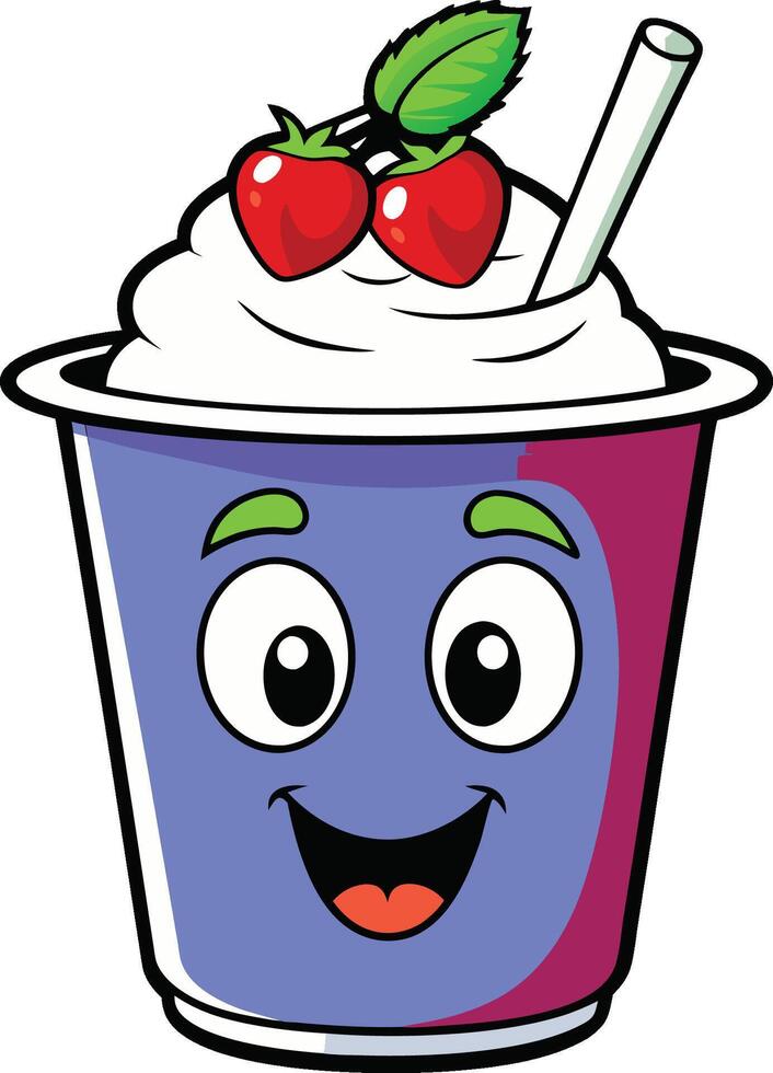 A cartoon cup of yogurt with cherries on top vector