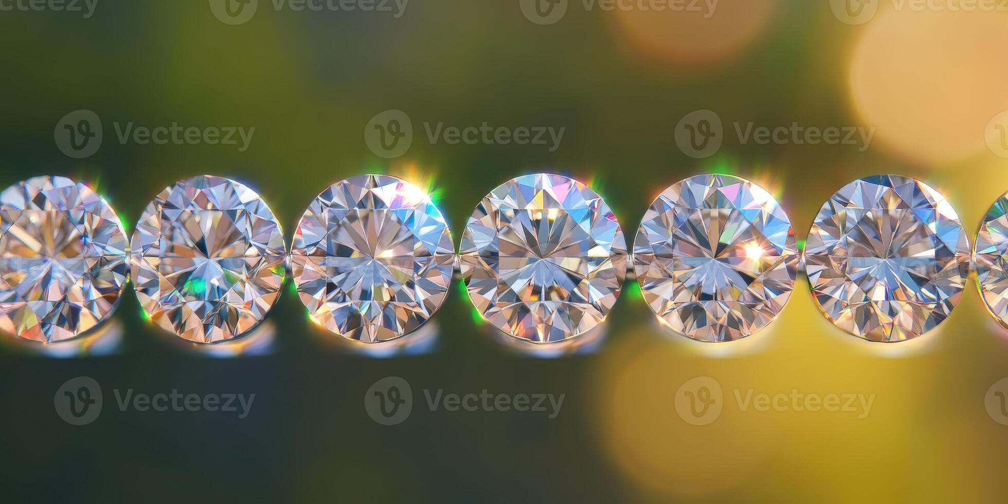 Sparkling row of diamonds with colorful bokeh background capturing radiant beauty photo