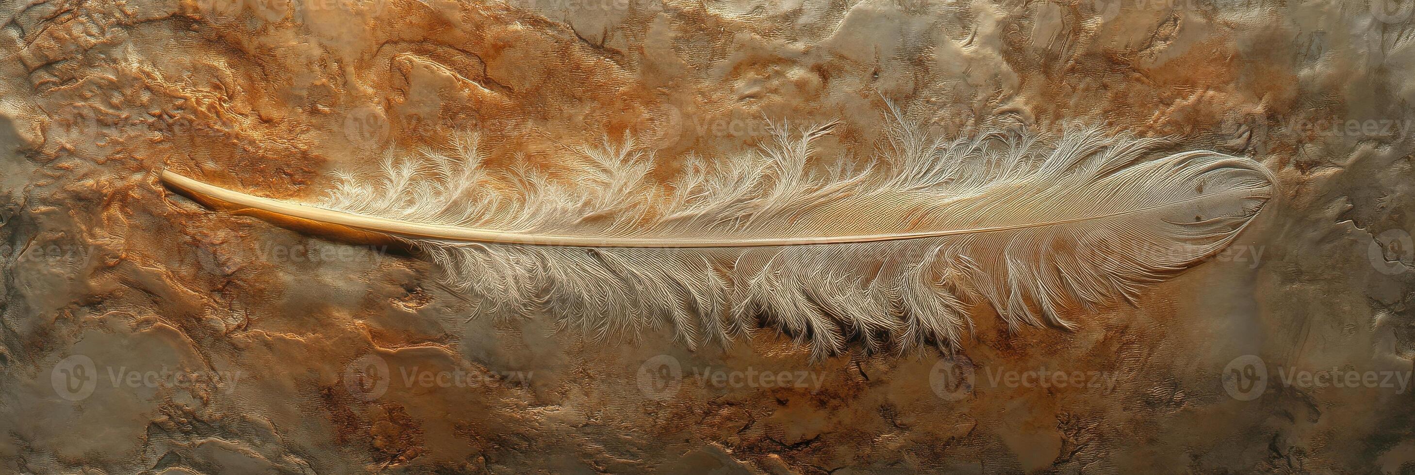 Elegant single feather on rustic textured background evoking serenity and simplicity photo