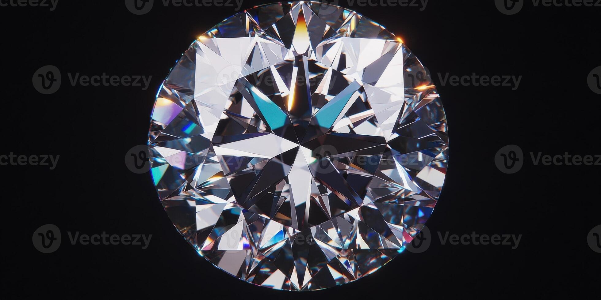 Close-up shot of a sparkling round diamond on black background capturing its brilliant cut photo