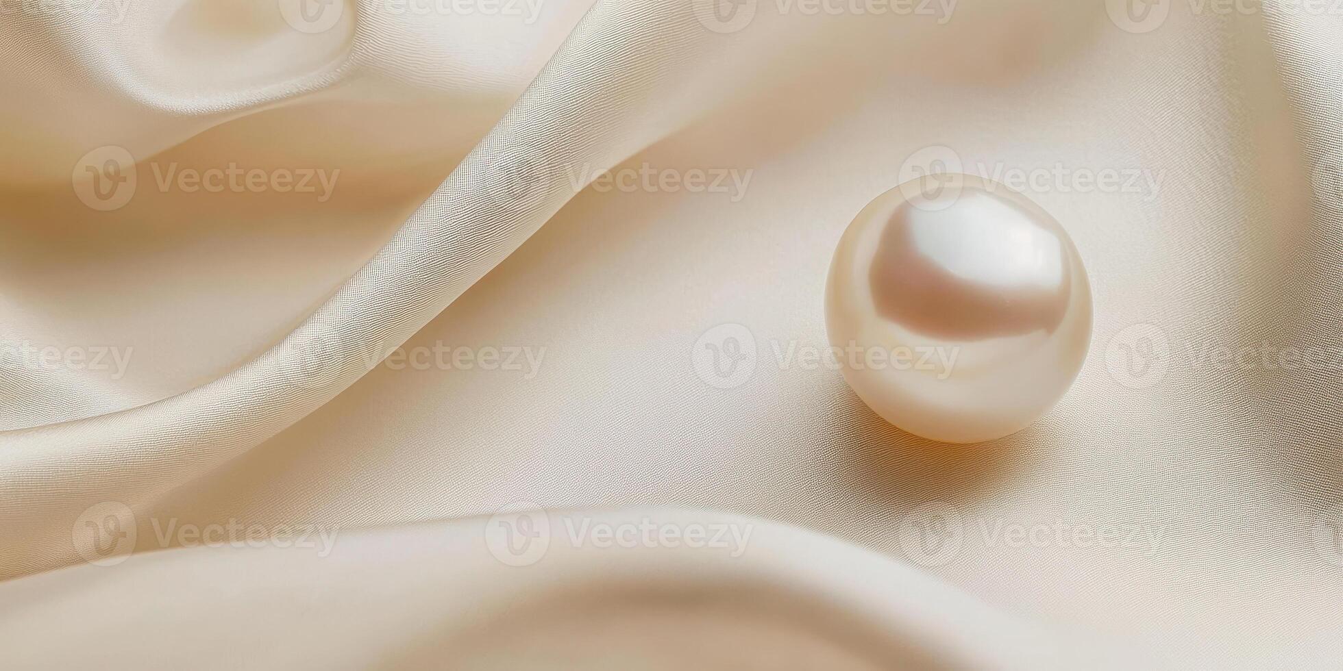Elegant pearl resting on luxurious cream silk fabric creating a sophisticated aesthetic photo