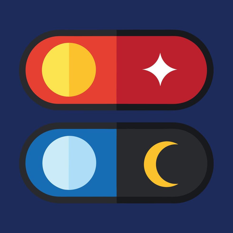 Two buttons with the moon and stars on them vector