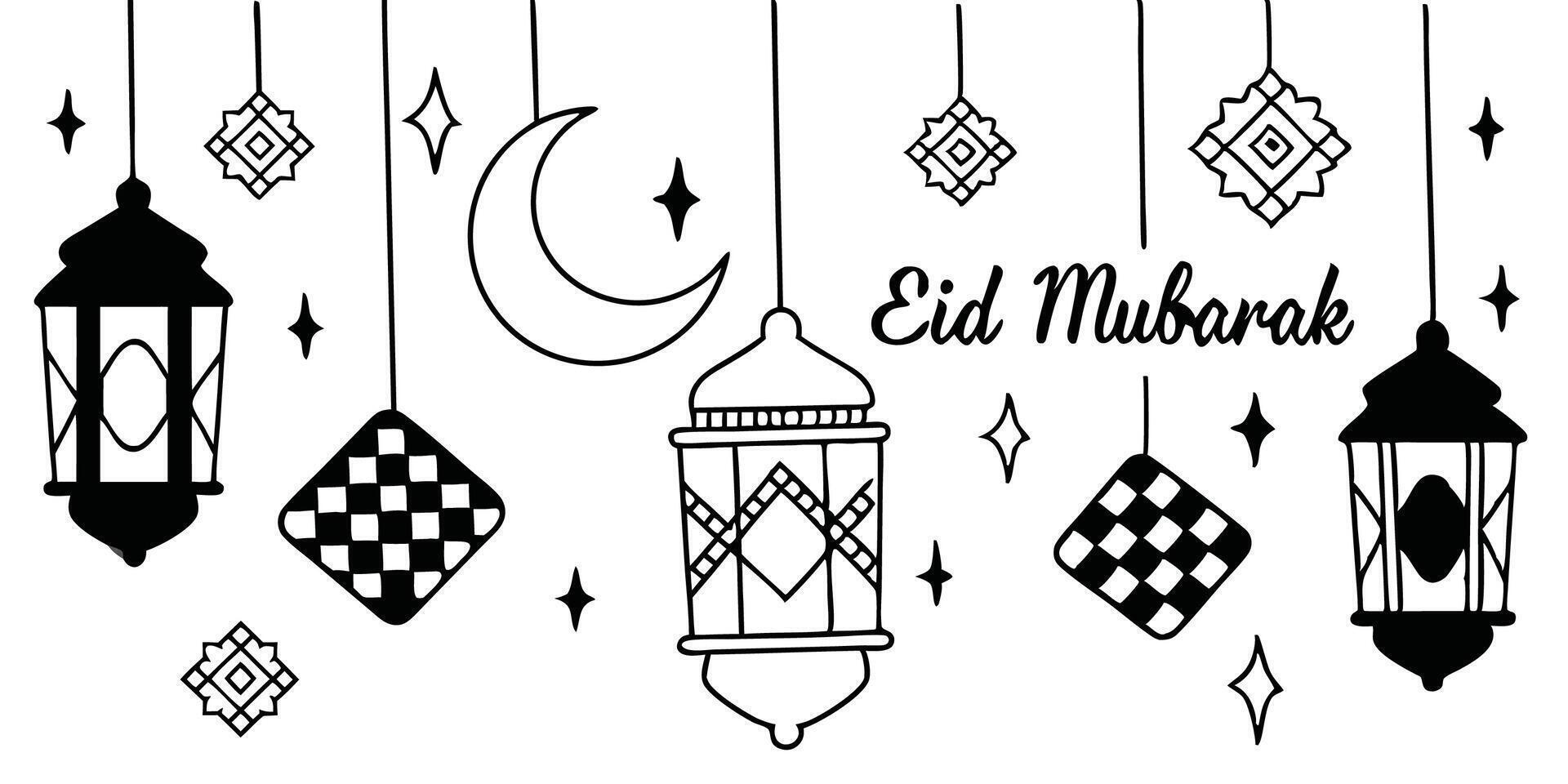 Eid mubarak coloring pages vector