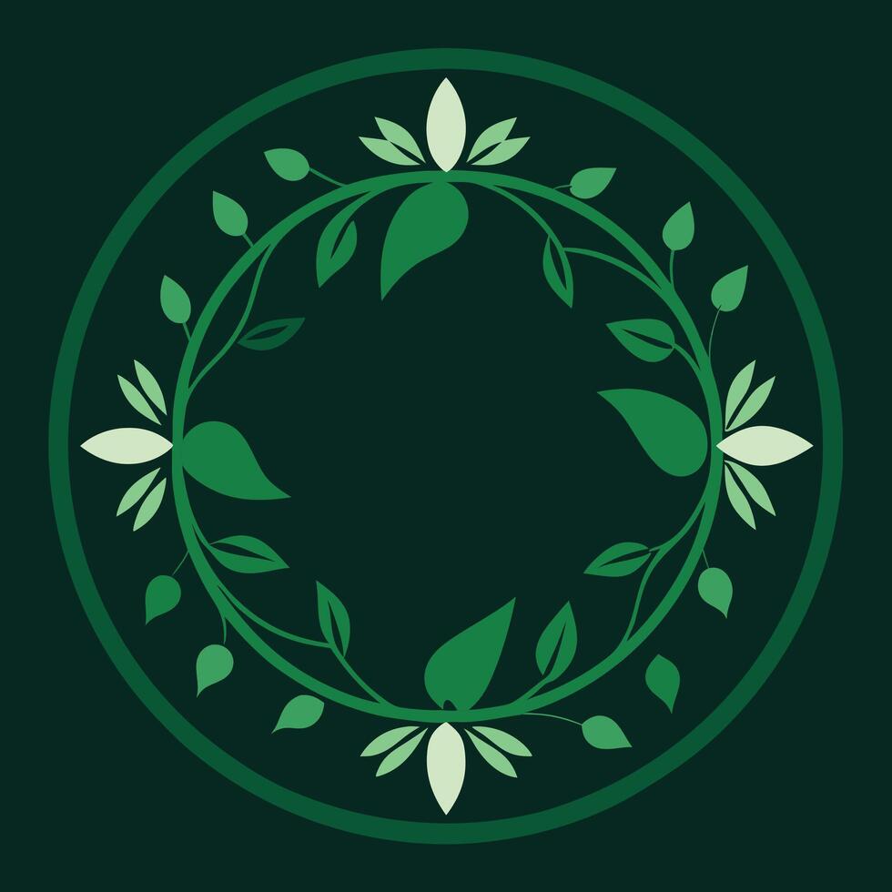 A green circle with leaves and flowers on it vector