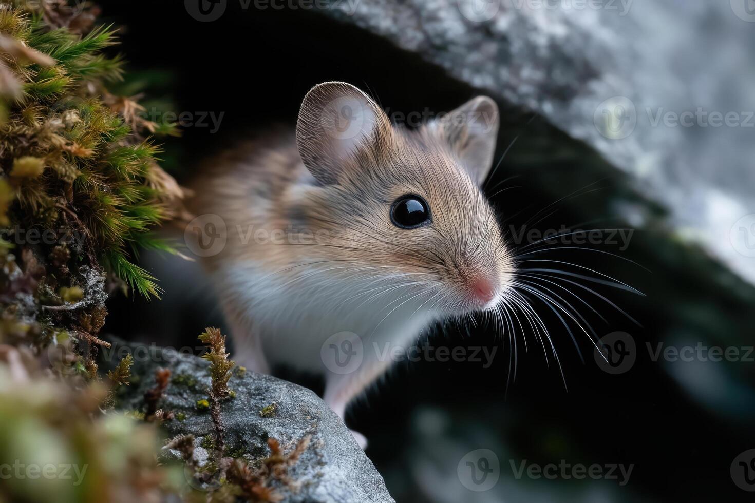 wild mouse near its hole between the rocks photo