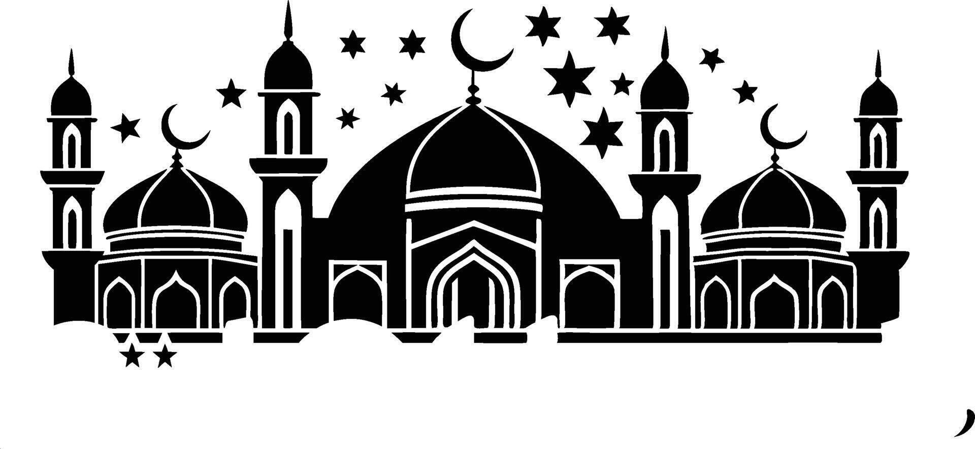 The mosque is in black and white with stars vector