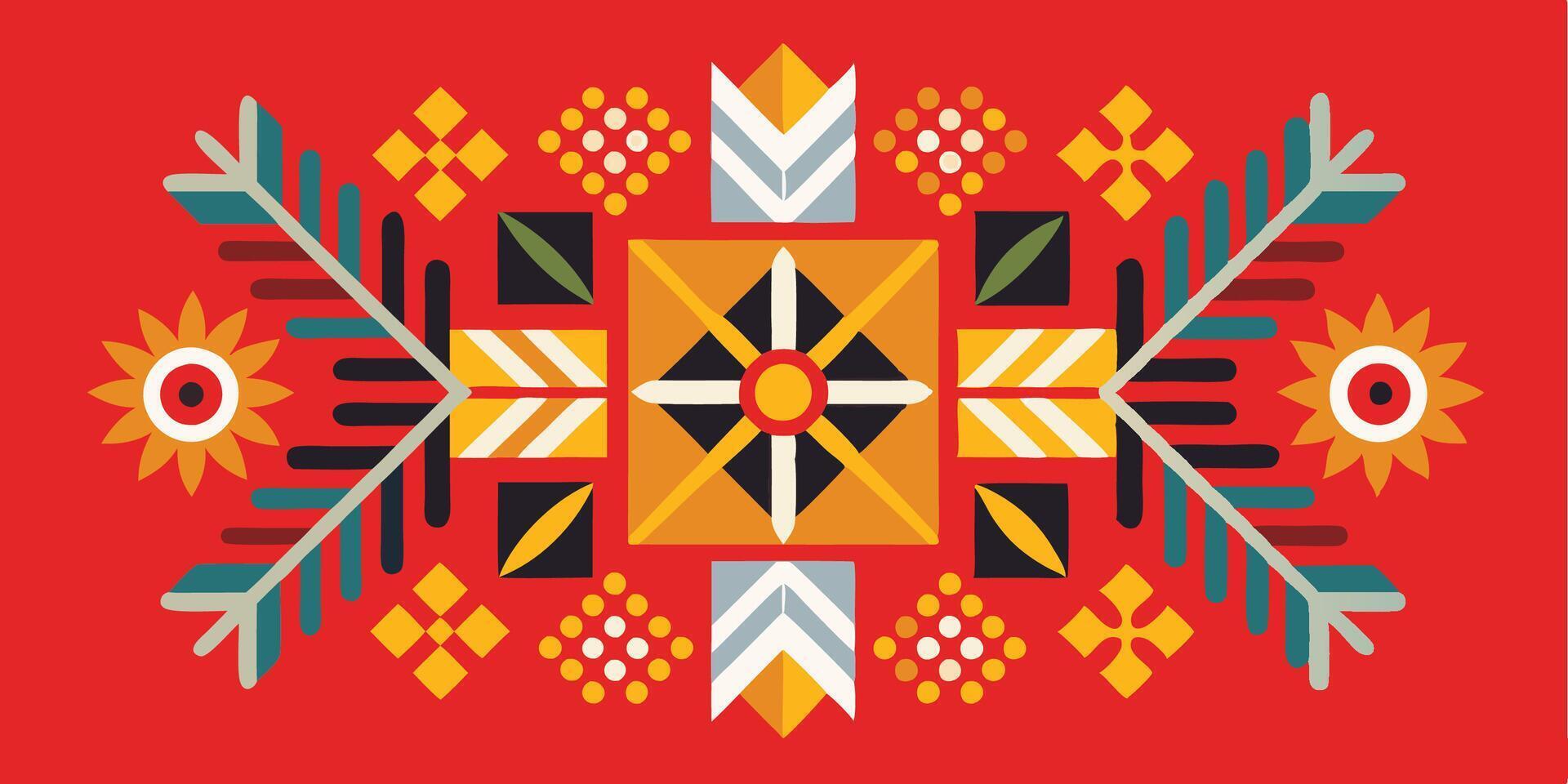 A red and yellow pattern with geometric shapes vector