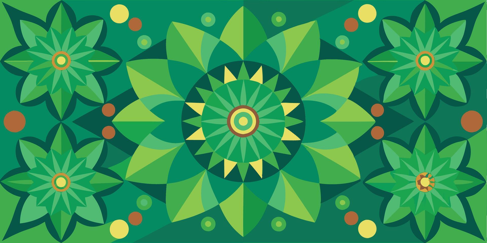 A green and yellow floral pattern with a circular design vector