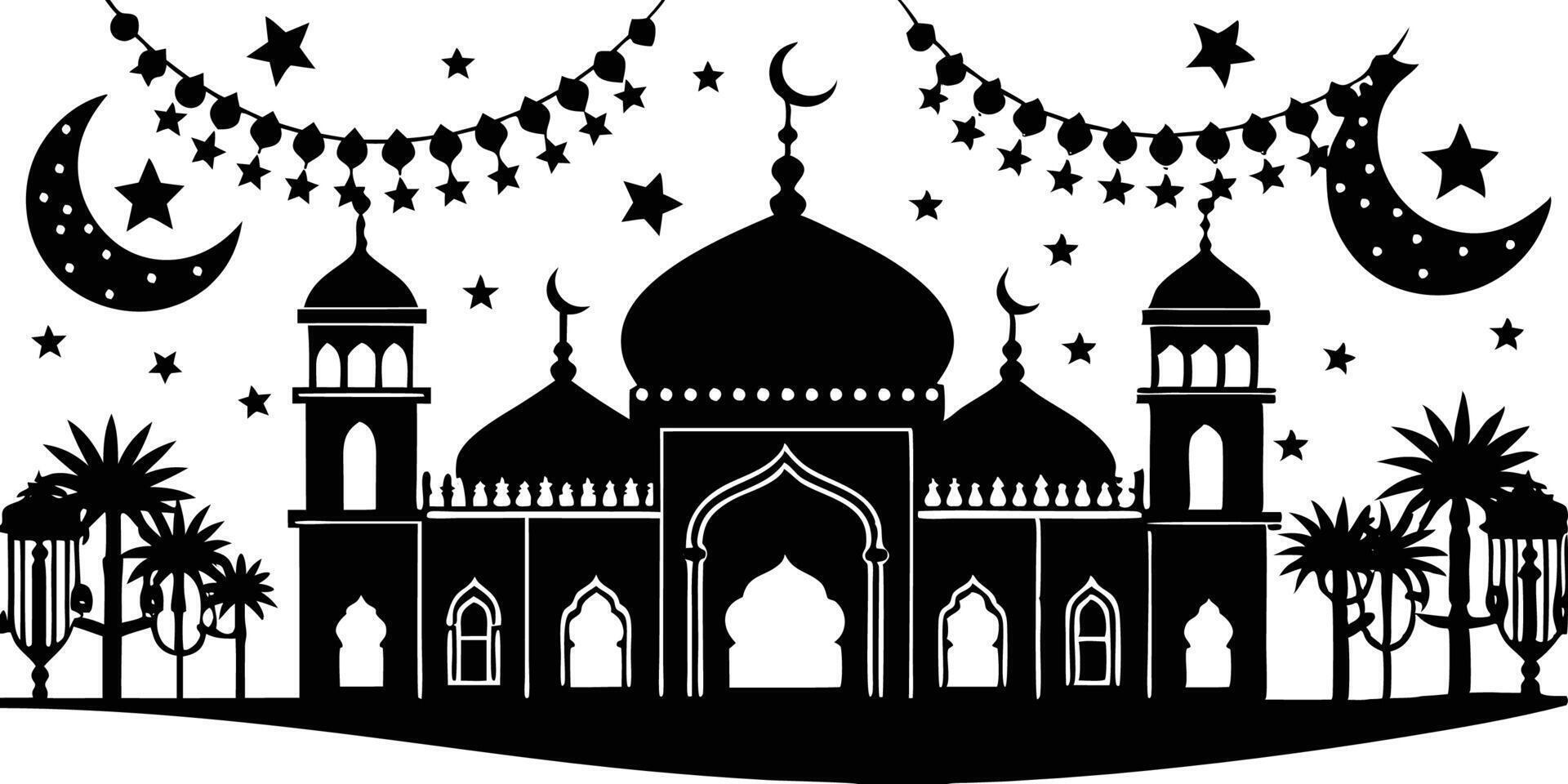 A mosque with stars and crescent on it vector