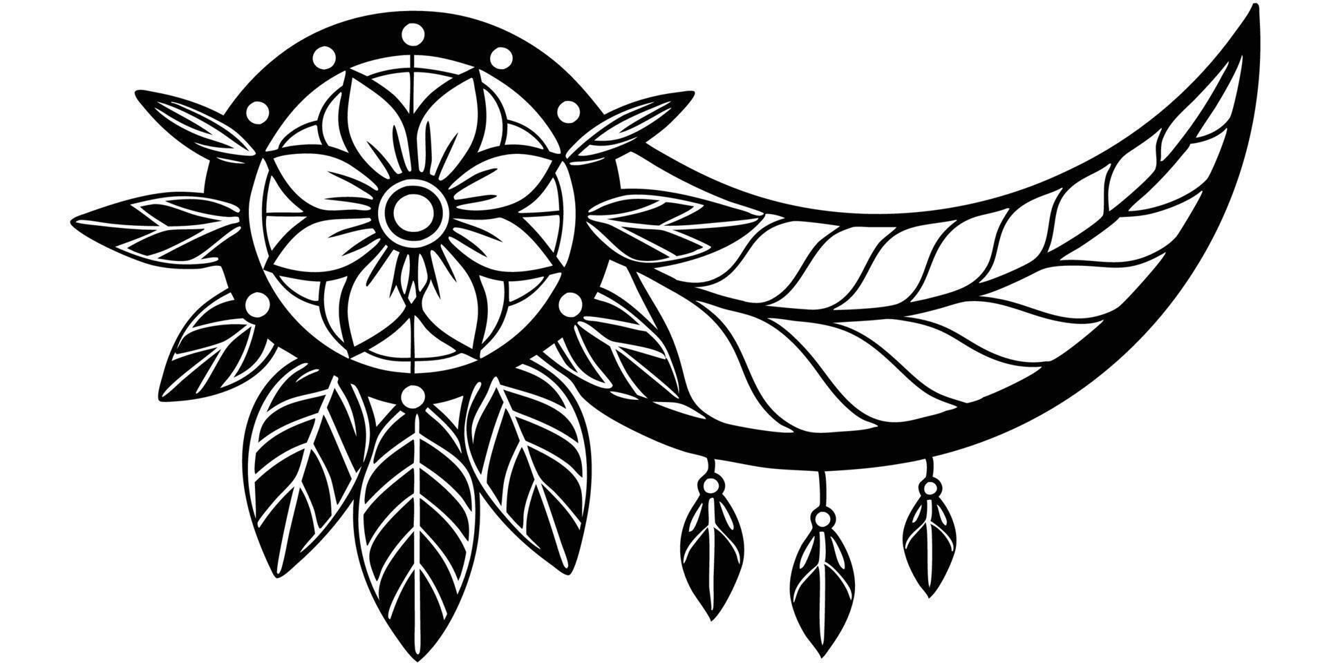 A black and white drawing of a dream catcher vector