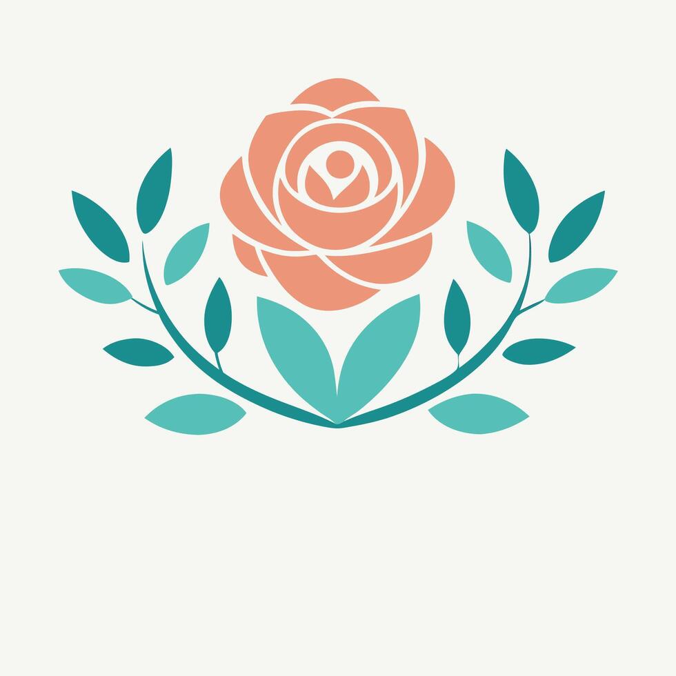 A rose with leaves and a green border vector