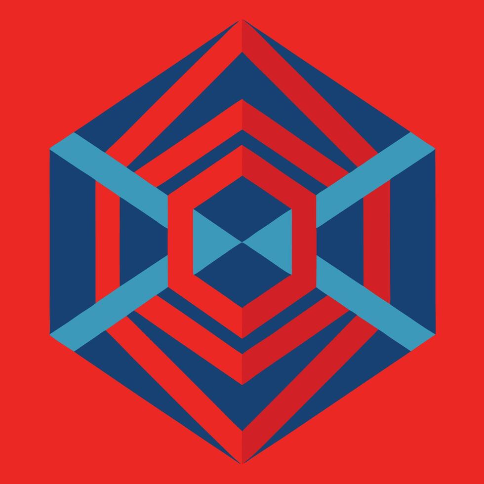 A red and blue geometric pattern on a red background vector