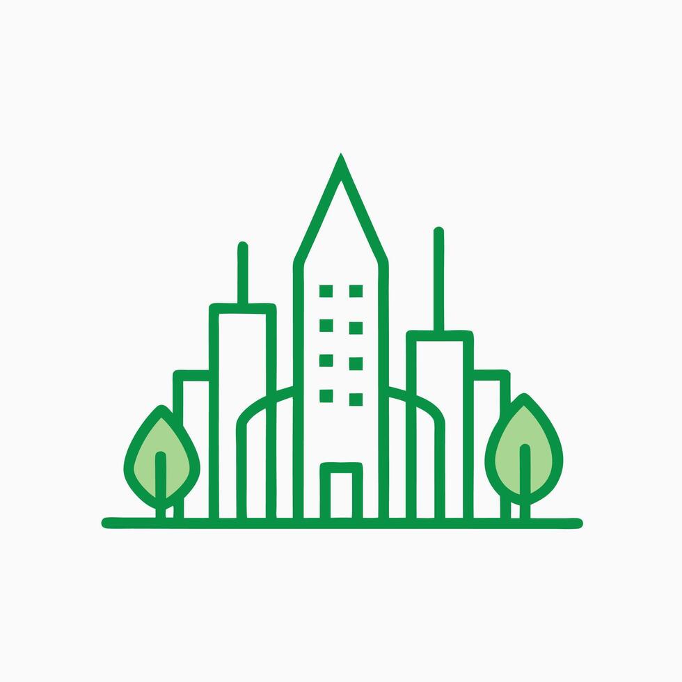 Green city skyline icon with trees and buildings vector