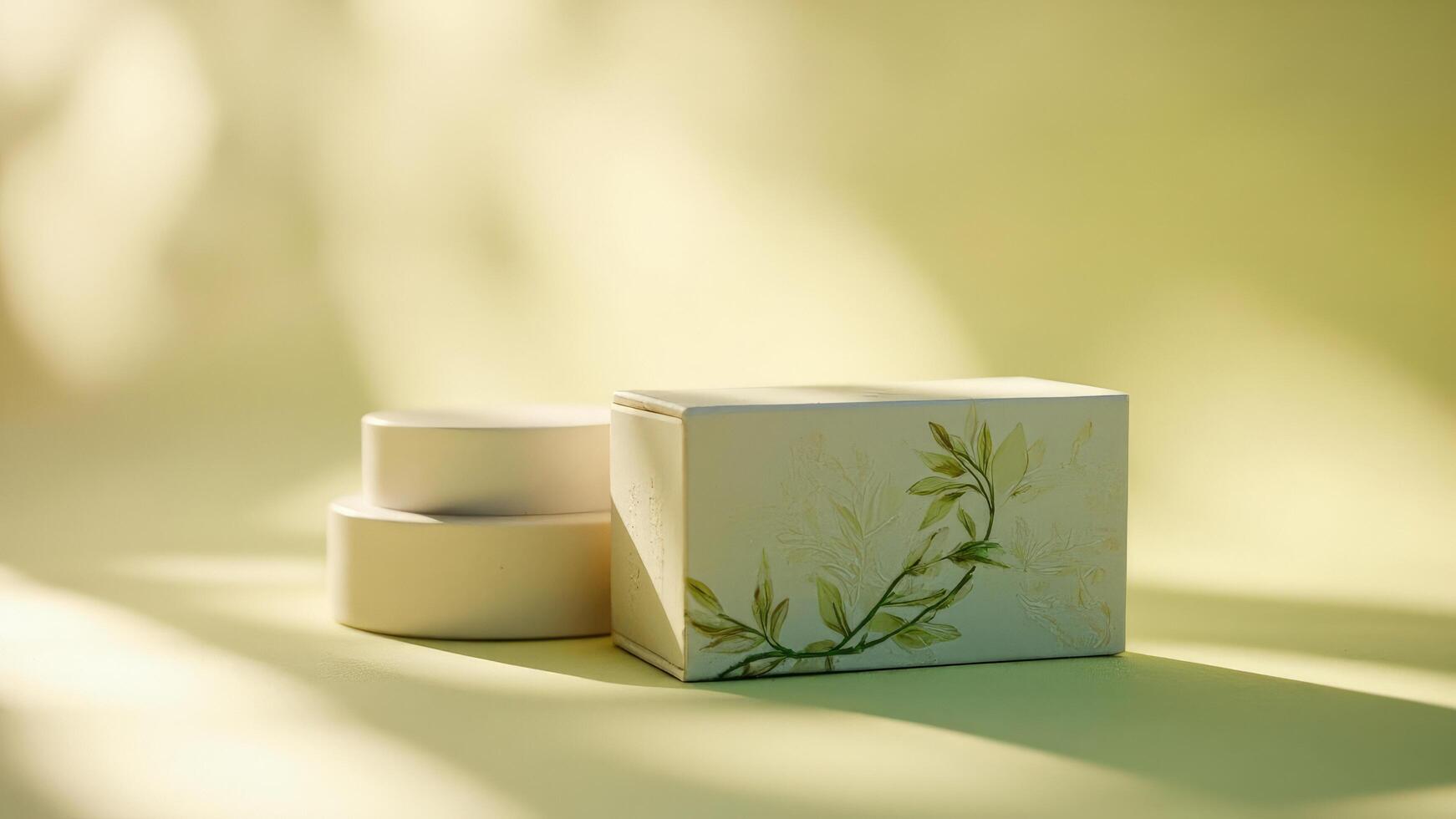 A box of soap and a small box on a yellow background photo