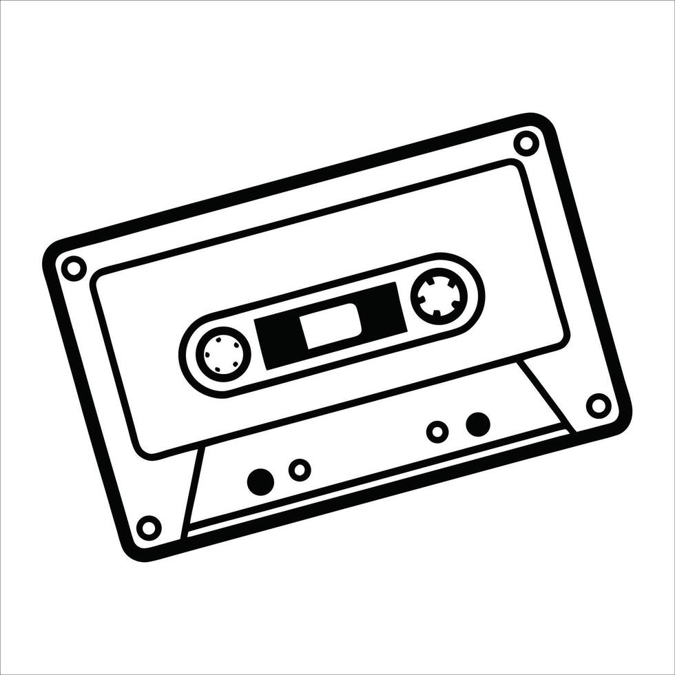 Cassette tape illustrated in one continuous line art style with retro nostalgic vibes perfect for music lovers vintage themes or retro inspired design collections vector