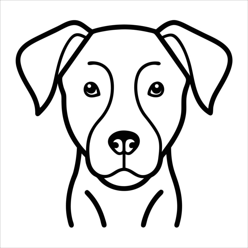 Front facing dog head illustrated in black linear sketch on white background ideal for monochrome pet portraits minimalist canine designs and modern dog artwork vector