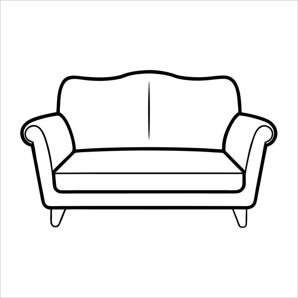 Stylish sofa depicted in continuous line art drawing style for modern home ambiance visuals excellent for cozy living room decor or lifestyle furniture concepts vector