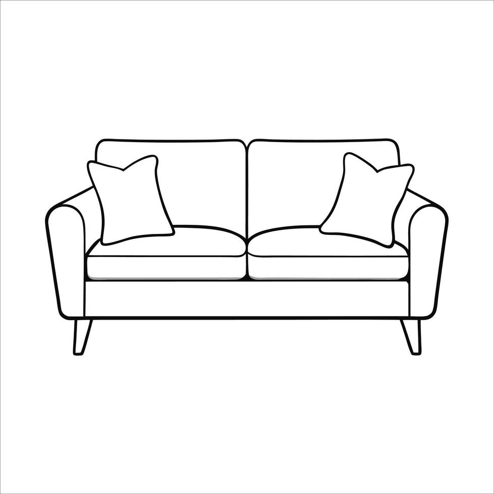 Chic sofa illustration with window backdrop in continuous line art drawing style ideal for showcasing relaxed home settings or contemporary living environments vector