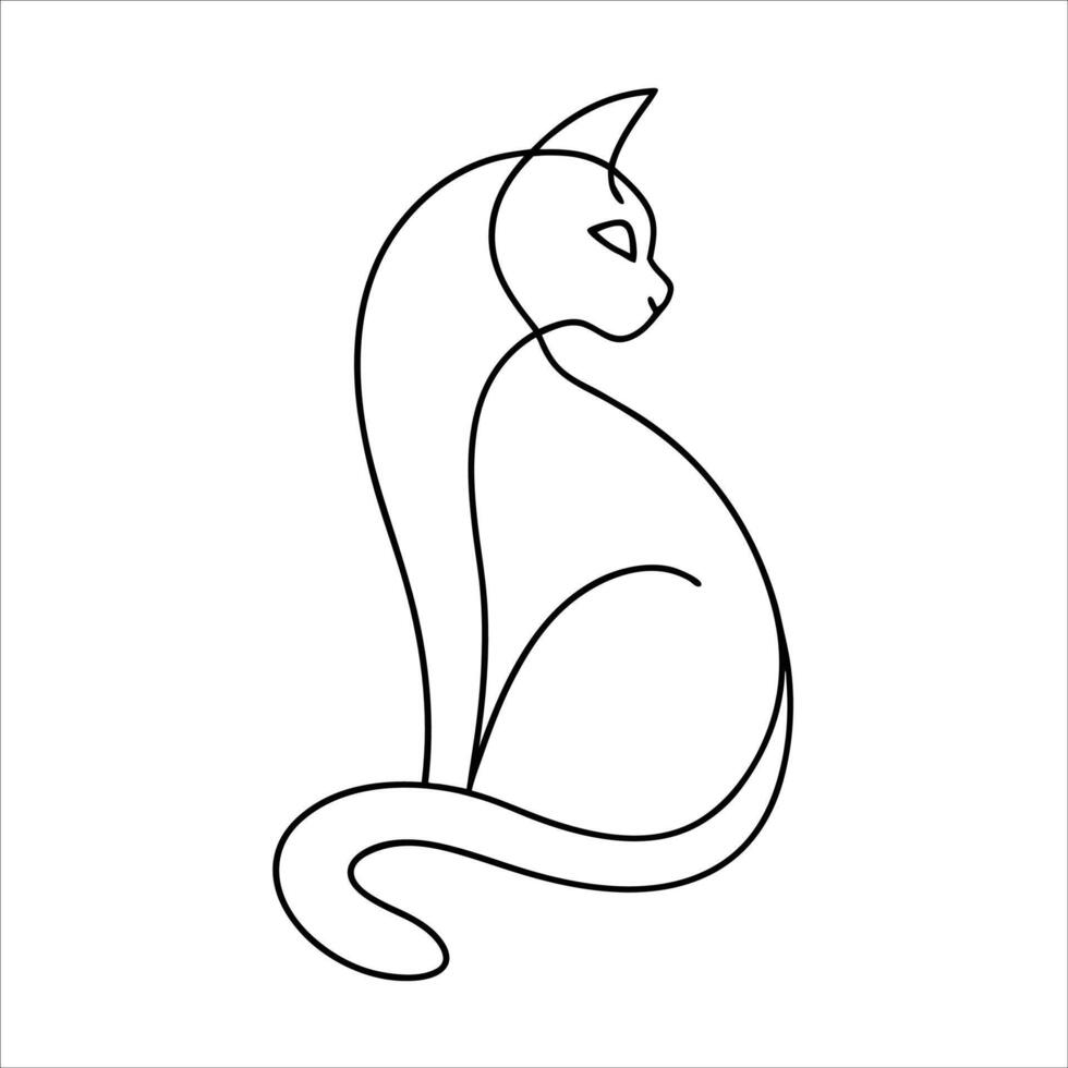 Minimalist cat in black line continuous drawing showing a sleek elegant feline form perfect for modern decor pet lovers illustrations or minimalist design projects vector