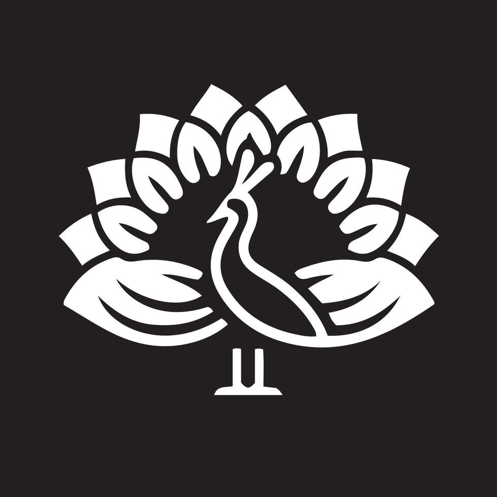 A white peacock logo on a black background vector
