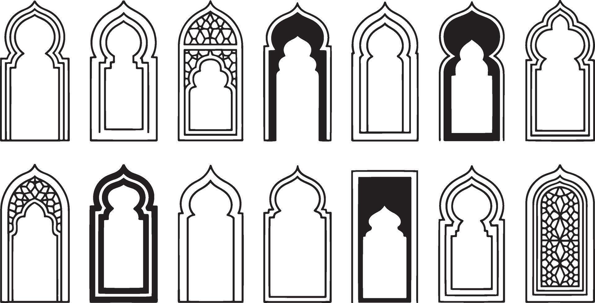 Various arched windows and doors in different styles vector