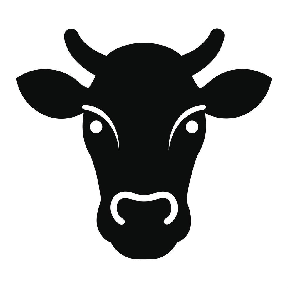 Minimalist cow icon featuring a front facing cow head drawn in bold black design style ideal for farm logos dairy branding and simple animal head illustrations vector