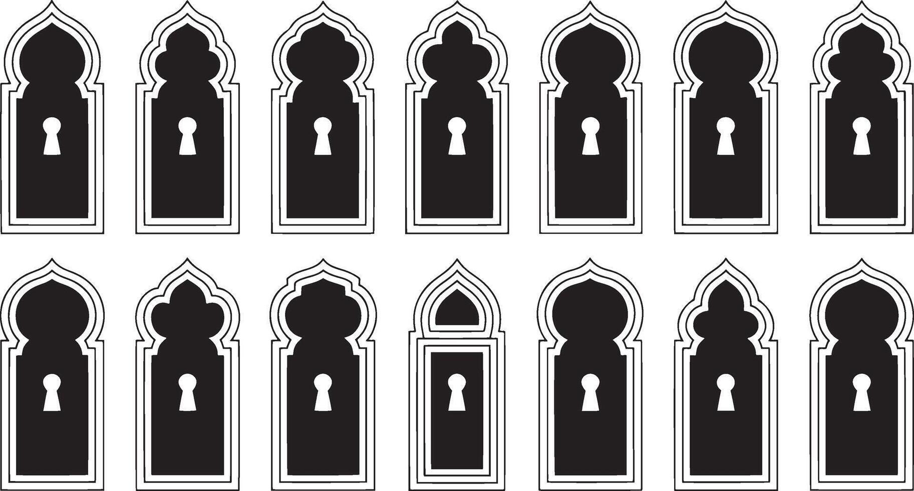 A set of black and white doors with keyholes vector