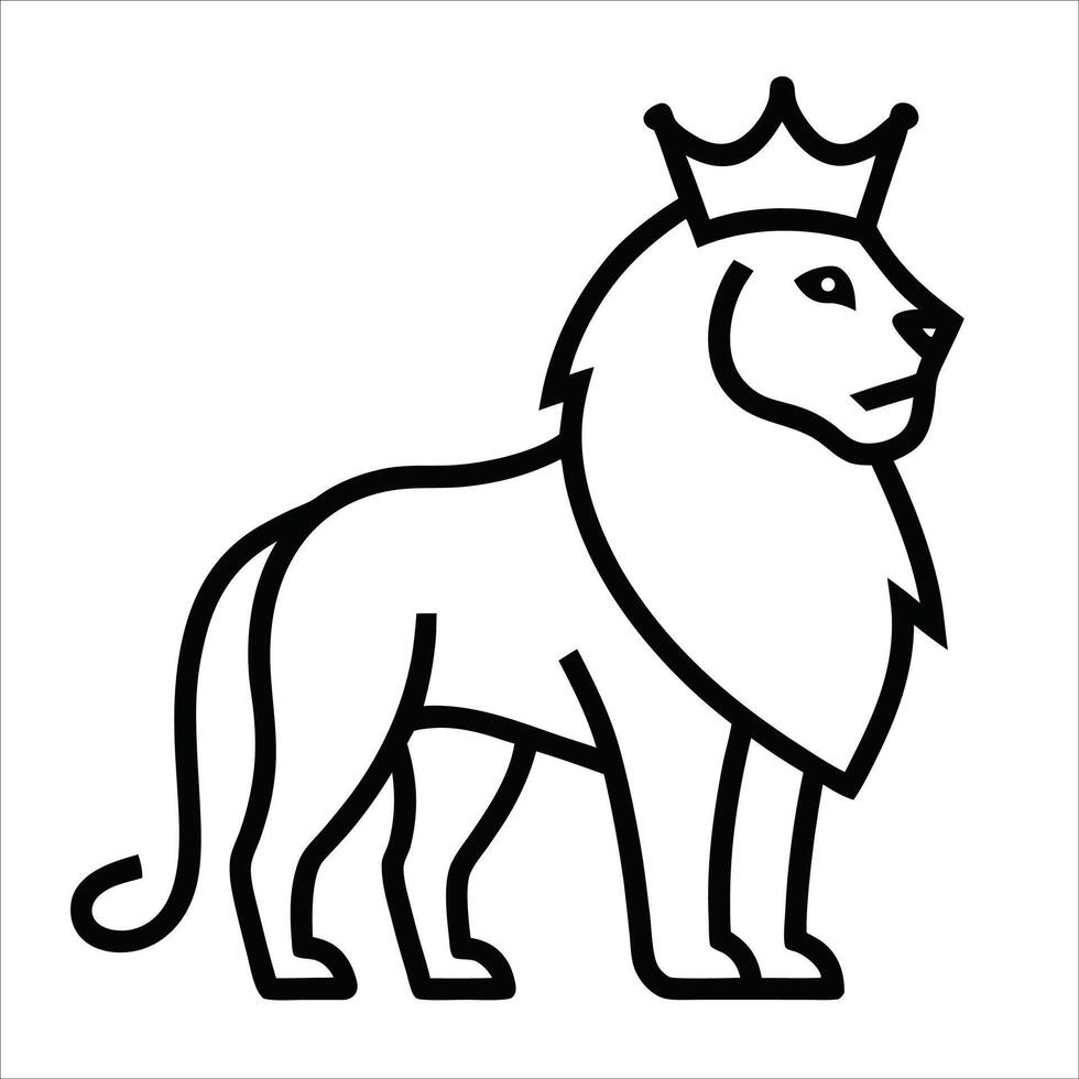 Regal lion with a majestic crown depicted in continuous line art style exuding strength royalty and elegance for noble animal design or powerful branding vector