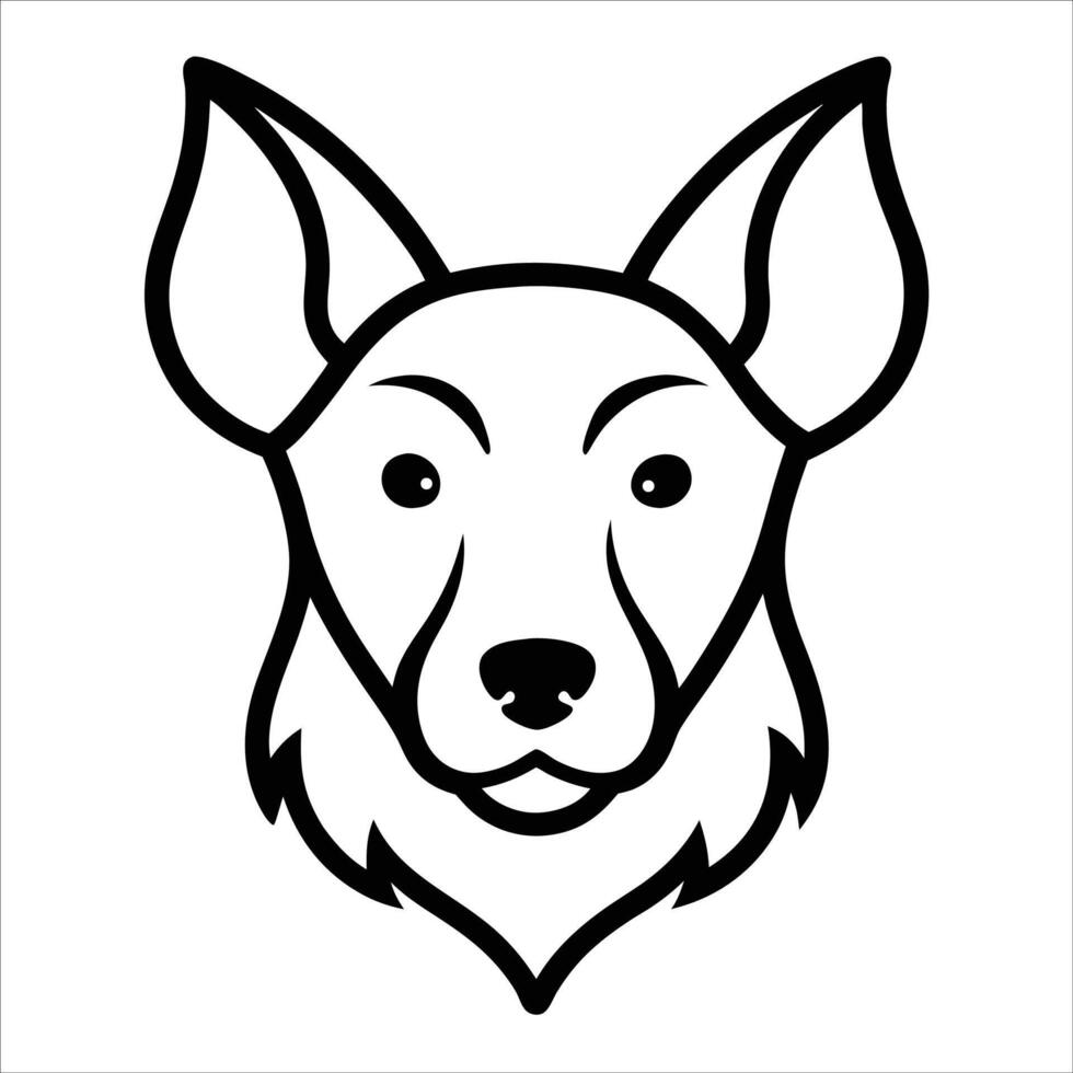 Detailed dog head front view in black line art on white background perfect for clean pet portrait sketches and minimalist animal illustration collections vector
