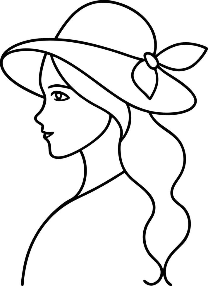 Stylish female figure in a summer hat created with elegant continuous line art great for use in beauty fashion branding wall art and modern illustration themes vector