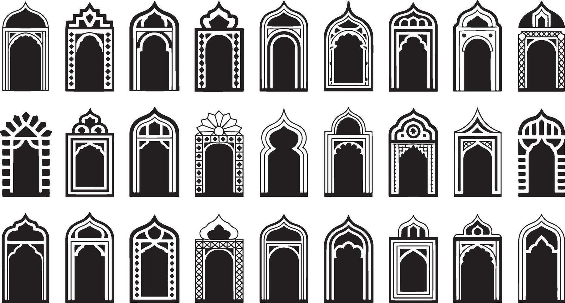 Architecture and design set of arabic arches and windows vector