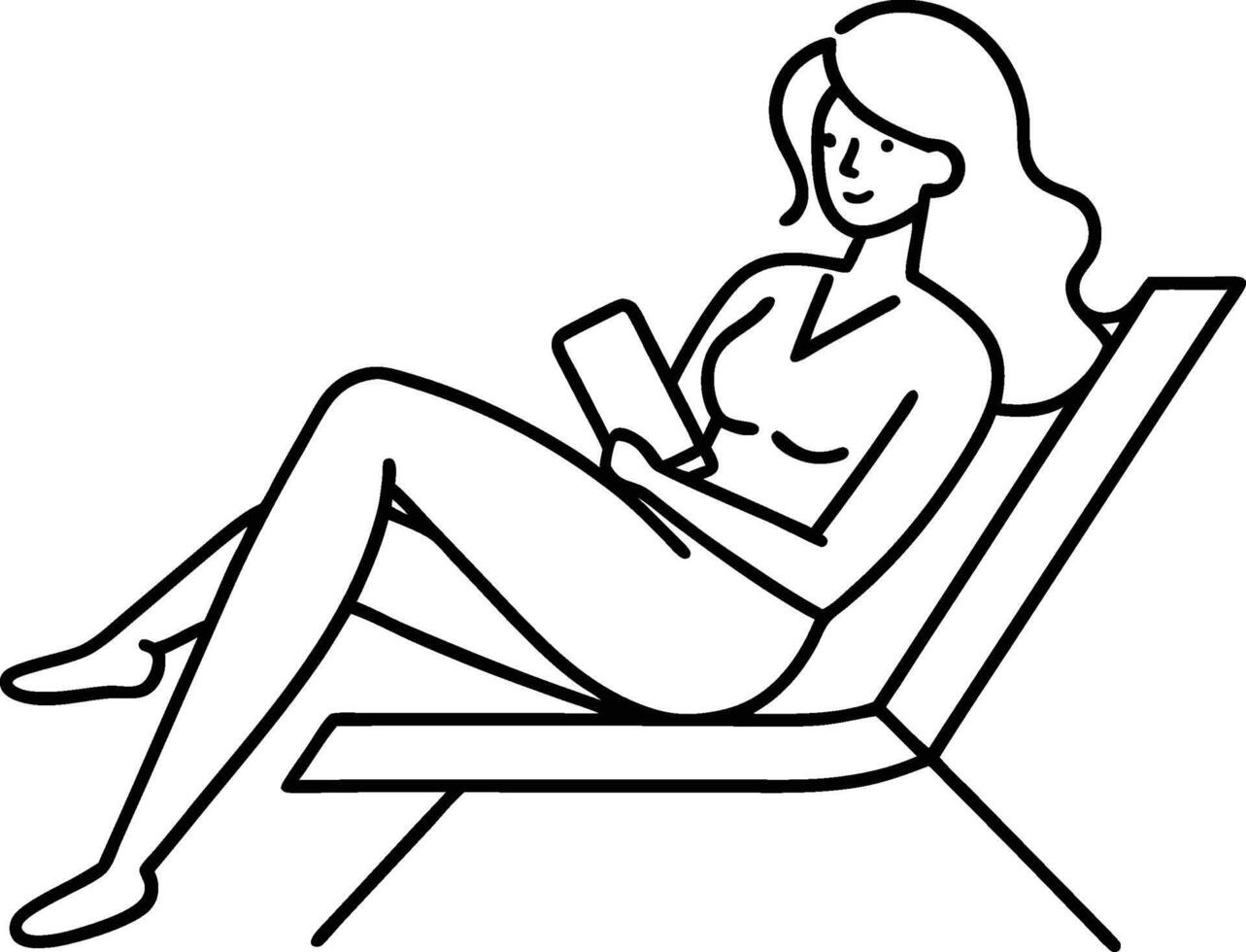 One line art of a woman lounging on a beach chair representing travel leisure and relaxation concepts for holiday illustrations tropical designs and summer marketing vector