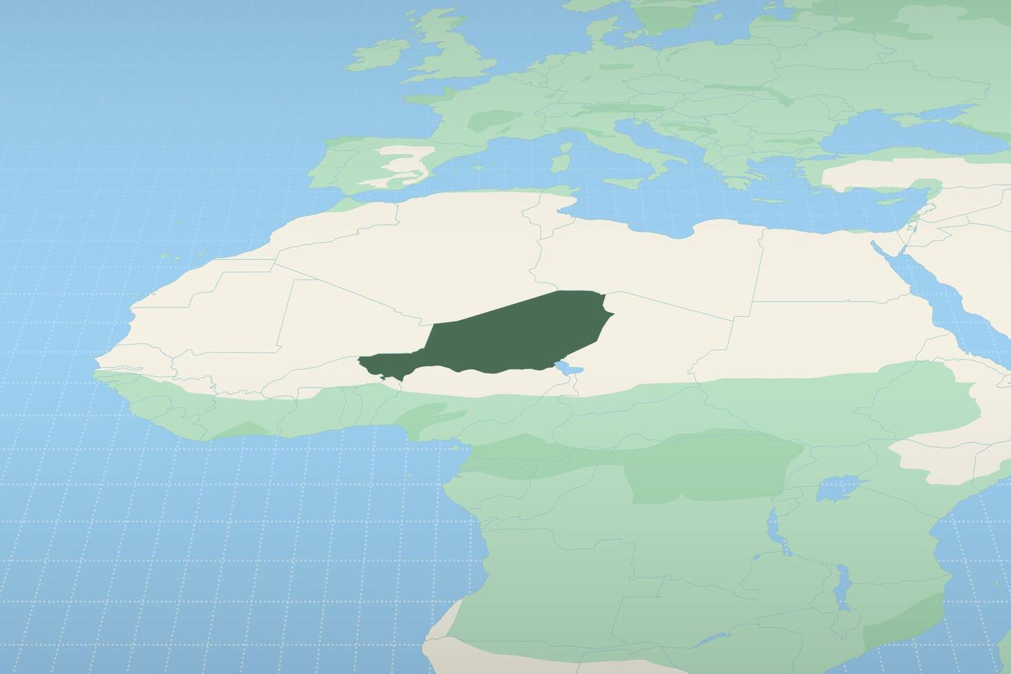 Niger highlighted on a detailed map, geographic location of Niger. vector