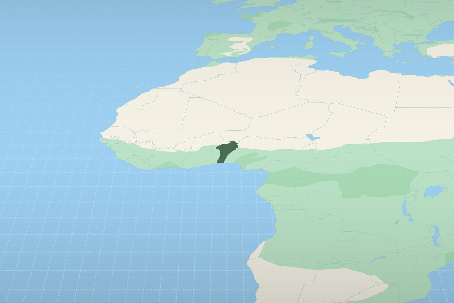 Benin highlighted on a detailed map, geographic location of Benin. vector