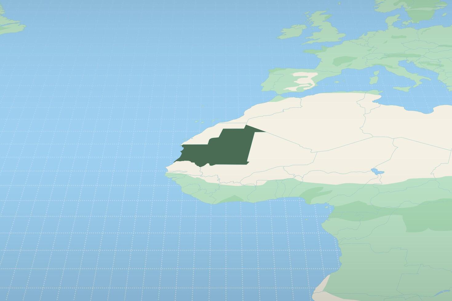Mauritania highlighted on a detailed map, geographic location of Mauritania. vector