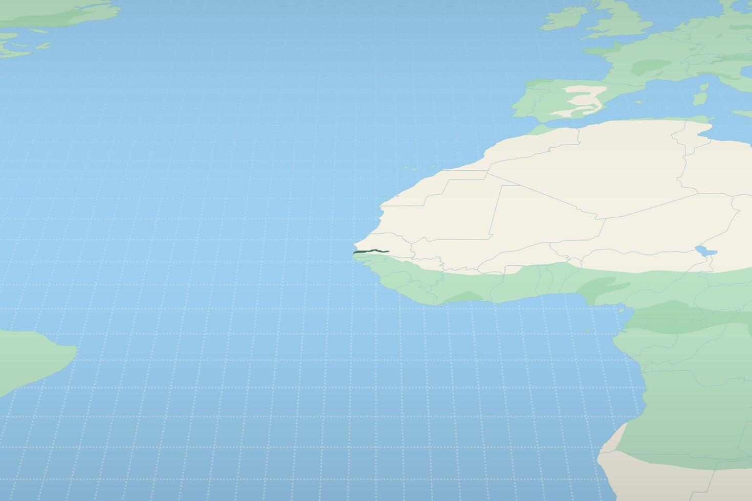 Gambia highlighted on a detailed map, geographic location of Gambia. vector