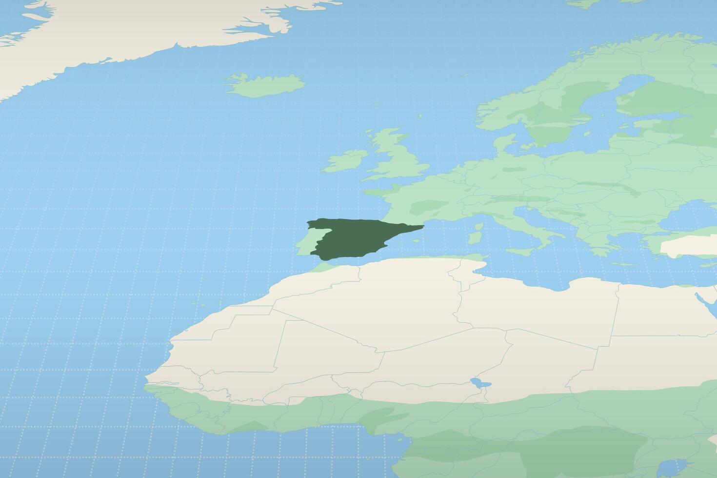 Spain highlighted on a detailed map, geographic location of Spain. vector