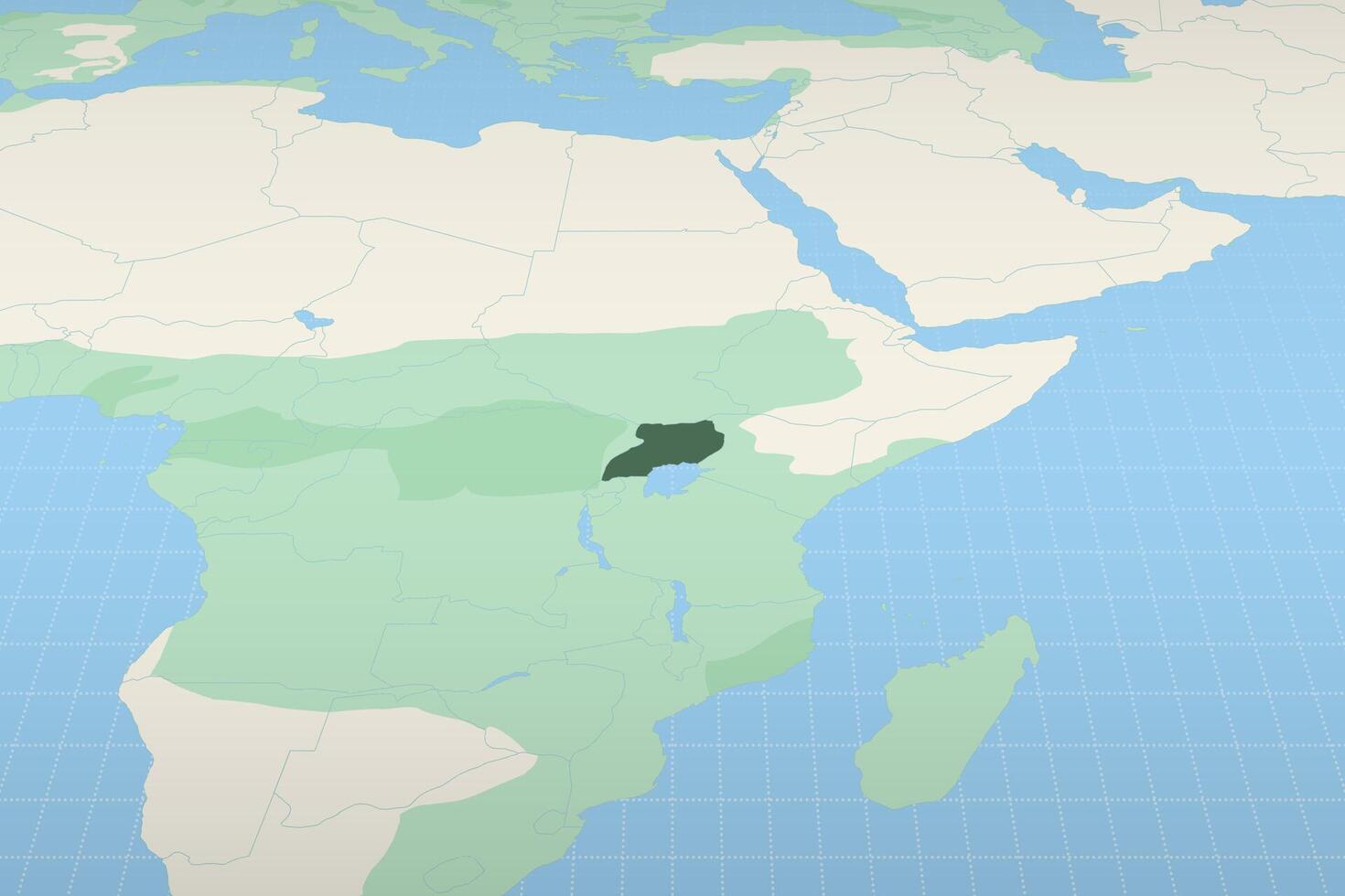 Uganda highlighted on a detailed map, geographic location of Uganda. vector
