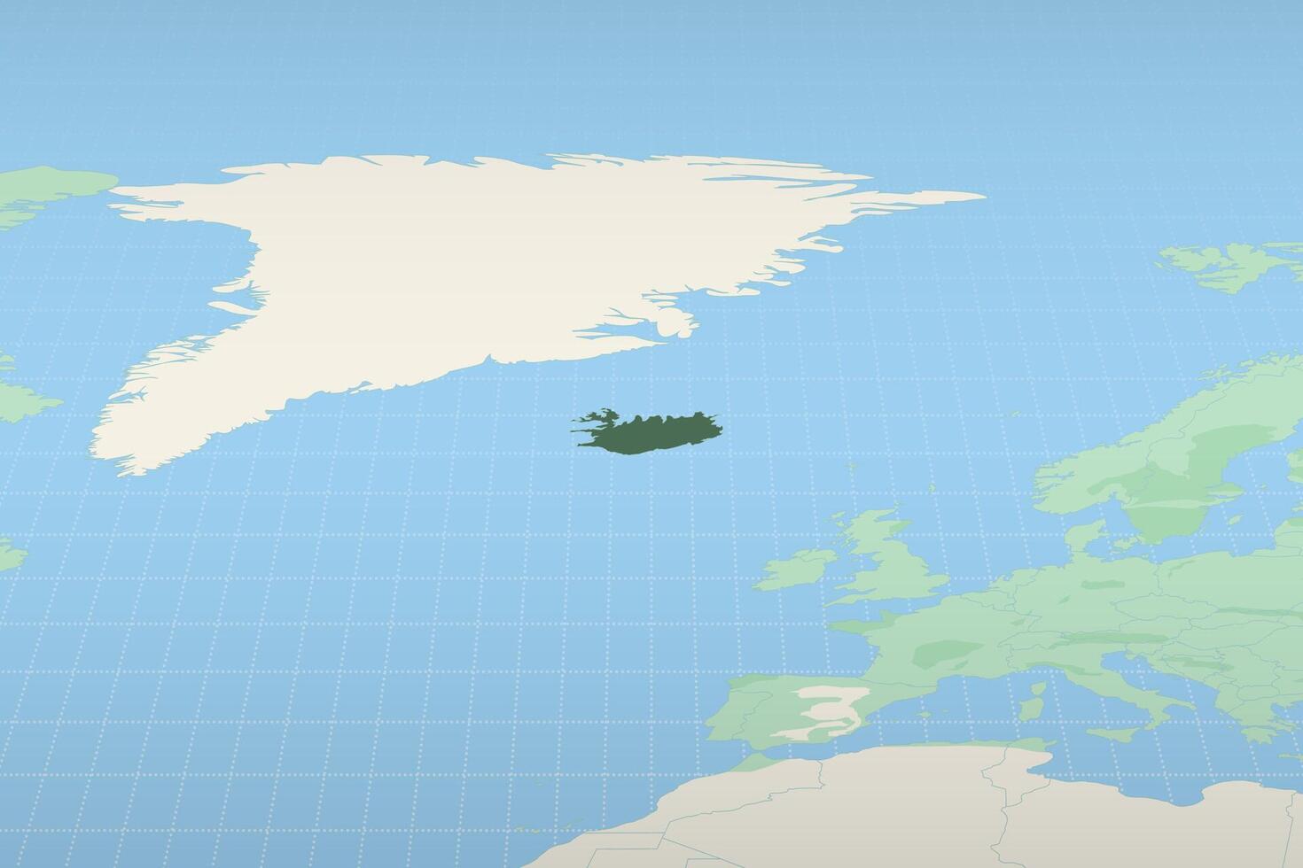 Iceland highlighted on a detailed map, geographic location of Iceland. vector