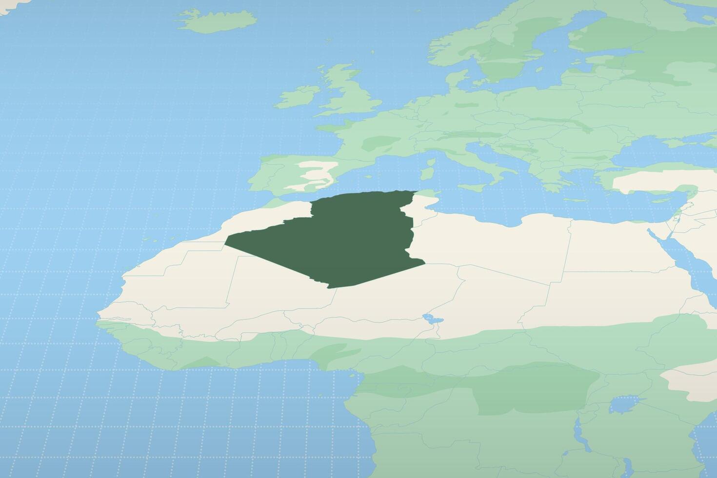 Algeria highlighted on a detailed map, geographic location of Algeria. vector