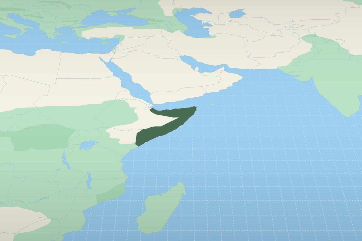 Somalia highlighted on a detailed map, geographic location of Somalia. vector