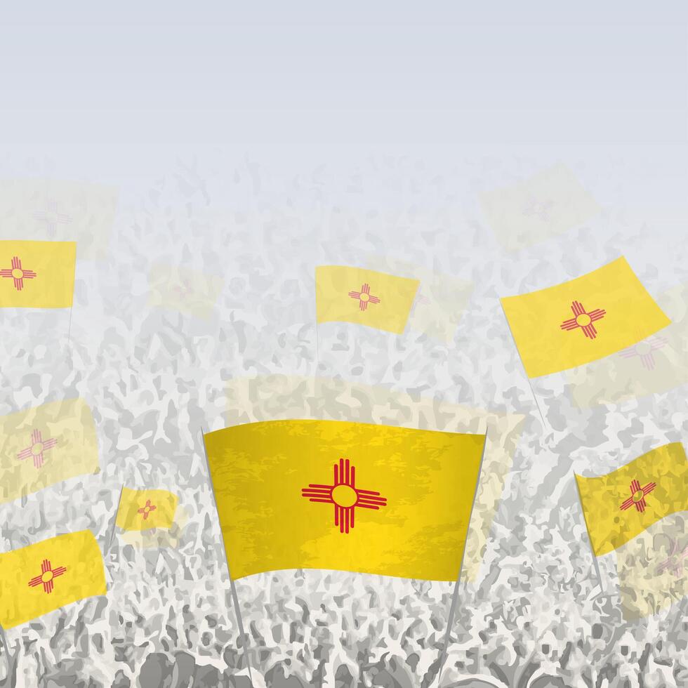 Crowd of people waving flag of New Mexico square graphic for social media and news. vector
